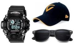 PUTHAK UnequeTrend Digital Sports Watch, Multi Functional Watch for Boys&Girls with Cap and Sunglasses, Combo Pack of 3 PTHK 2446