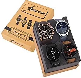 Analogue Men's & Boys' Watch Multicolour Dial Assorted Colored Strap Pack of 4