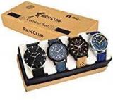 Rich Club Combo Of 4 Analogue Multicolor Dial Men's And Boy's Watch 605Blk+118Blu+Av51+70Blu