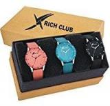 Rich Club Multi~Colour Leather Strap PartyWear+Casual+Formal Combo Of 3 Watch For Girls