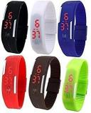 S S TRADERS Unisex Multicolor Set Of 6 Digital Rubber Jelly Slim Silicone Sports Led Smart Band Watch For Boys, Girls, Men, Women, Kids Digital Casual LED Bracelet Adjustable Band SCRATCH LESS Display Excellent Gift Pack