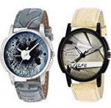 Sajavat Enterprise Analogue Multicolour Dial Unisex Watch With Leather Belt 02145 Pack Of 2