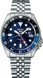 Seiko 5 Sports Blueberry GMT SKX RE Interpretation Analog Stainless Steel Watch For Men SSK003K1 Blue Dial & Silver Colored Strap