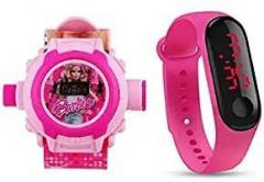 SELLORIA 24 Images Projector Barbie Digital Watch for Girls/Pink LED Digital Watch for Kids