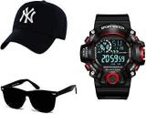 SELLORIA Boy's Combo Pack Of Black Dial Digital Watch With Black Sunglass With Baseball Cap Black