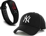 SELLORIA Combo Of Black Dial Digital Black Baseball Embroidered Cap For Boys Mens, Kids