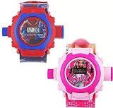 SELLORIA Digital 24 Images Projector Pink And Blue Dial Boy's And Girl's Watch Combo