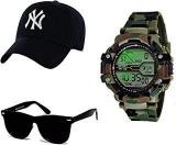 SELLORIA Green Army Watch With Black Sunglass With Baseball Cap Black