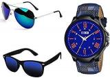 Sheomy New Arrival Special Collection Of Festive Seasons Black Color Analog Quartz Watches And Sunglasses Combo Ideal For Boys, Girls, Men, Women N7 AD54 MNH2