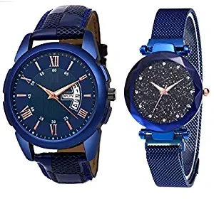 Analogue Round Blue Dial Men's & Women's Couple Watch Combo W236 260BL