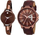 Shocknshop Leather Analogue Unisex Couple Combo Watch For Men & Women Brown Dial & Colored Strap W246 236Br, Brown Band