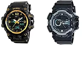 SKMEI Analog Digital Black Dial Men & Multi Colour Dial Unisex 1155 Gold + 1117BBGREY