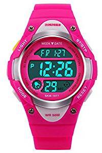 Skmei Kids Pink LED Backlight Stainless Steel Case Waterproof Digital Sports Casual Watch for Boys and Girls