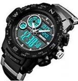 SKMEI Luxury Analog Digital Dual Time Black Dial Sports Watch With Bracelet For Men And Boys Black, SkmeiMW91