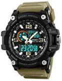 Skmei Military Series Analogue Digital Black Dial Khaki Strap Sports Watch