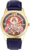 Sloka Watches Brass Golden Idol Printed Dial Wrist Watch For Unisex, 4 Cm Blue With Lord Ganesha On Dial