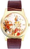 Sloka Watches Brass Golden Idol Printed Dial Wrist Watch For Unisex, 4 Cm Brown With Lord Krishna With Arjun On Dial