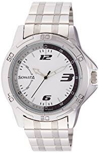 Sonata Analog White Dial Men's Watch 77001SM02A