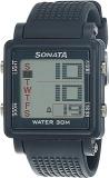 Sonata Men Silicone Sf Digital Grey Square Dial Sport Watch Nl77043Pp02A, Band Color Black