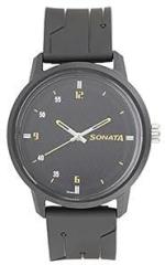 Sonata Quartz Analog Black Dial Plastic Strap Watch for Men NS77085PP03W