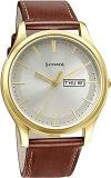 Sonata Quartz Analog With Day And Date Champagne Dial Leather Strap Watch For Men NS77082YL06W