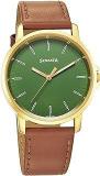 Sonata Traditional Essentials Quartz Analog Green Dial Leather Strap Watch For Men_77083YL04