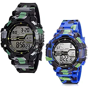 Digital Boys & Men's Watch Multicolored Dial Black & Blue Colored Strap Pack of 2 sq_Army_06