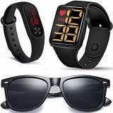 Stysol Kids Square Dial Led Lights Digital Watch Band With Black Wayfarer Sunglasses Combo For Unisex