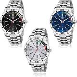 SWADESI STUFF ALL METAL WATCHES Analogue Men's Watch Multicolour Dial & Silver Colored Strap SDS 95 BLK GRY BLU