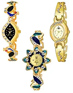 Analog Golden Color Combo of 3 Watch for Girls and Women