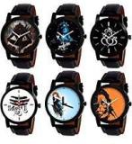 Swadesi Stuff Analogue Black Leather Strap Lord Shiva Mahadev Hanuman Ganpati Om Printed Combo Of 6 Watches For Unisex