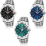 SWADESI STUFF Analogue Men's Watch Black, Green & Blue Dial Silver Colored Strap Pack Of 3