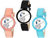 SWADESI STUFF Analogue Multicolour Dial Leather Strap Peacock Theme Women And Girls Watch Combo Of 3