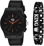 SWADESI STUFF Black Color Combo Of Watch & King Bracelet For Men Black