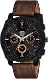 SWADESI STUFF Black Dial Brown Leather Strap Stylish Analog Watch For Men