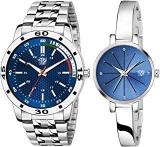 SWADESI STUFF Blue Color Dial Stainless Steel Strap Round Shap Analog Couple Watch for Men and Women Combo of 2