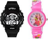 SWADESI STUFF Digital Kids Watch Series Digital Unisex Child Watch Red Dial, Black & Pink Colored Strap Pack Of 2