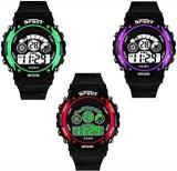 SWADESI STUFF Digital Sport Watch For Boys & Girls Pack Of 3 Multi Dial Black Colored Strap