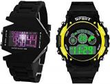 SWADESI STUFF Digital Unisex Child Watch Multicolored Dial, Black Colored Strap Pack Of 2