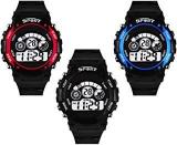 SWADESI STUFF Digital Unisex Child Watch Multicolored Dial, Black Colored Strap Pack Of 3