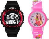 SWADESI STUFF Kids Digital Red Analog Digital Barbie Pink Girl's & Boy's Watch Combo