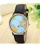 Swadesi Stuff Mini World Map Unisex Stylish Denim Casual Wrist Watch Black