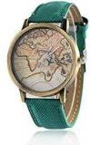 Swadesi Stuff Mini World Map Unisex Stylish Denim Casual Wrist Watch Green