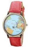 Swadesi Stuff Mini World Map Unisex Stylish Denim Casual Wrist Watch Red