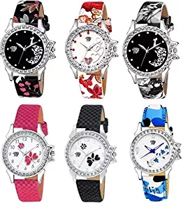 Swadesi Stuff Multi Color Stylish Luxury Fashion Watch Combo of 6 Watches for Women & Girls