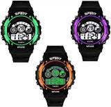 SWADESI STUFF Multi Function Digital Sport Watch For Boys & Girls Multi Dial Black Colored Strap Pack Of 3