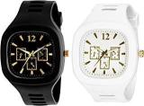 SWADESI STUFF New Combo Of Square Dial Black And White Silicone Strap ADDI Stylish Designer Analog Watch For Boys & Men