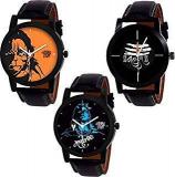 SWADESI STUFF Quartz Movement Analogue Black Dial Leather Lord Shiva Hanuman Men's Watch Combo Of 3