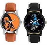 Swadesi Stuff Stylish Black Leather Strap Analog Lord Shiva Lord Hanuman Mahadev Watch Combo Of 2 For Men & Boys