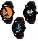 Swadesi Stuff Stylish Black Leather Strap Designer Watch Of Lord Shiva Hanuman Combo Of 3 Watches For Men & Boys